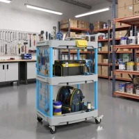 HOMCOM 3-Tier Rolling Tool Cart with Pegboard and Hooks, 286 LBS Capacity, Mobile Organizer, Gray and Blue(m-8)