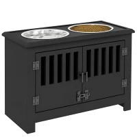 PawHut Dog Food Storage Cabinet with Bowls & Dog Feeding Station, Black(m-11)