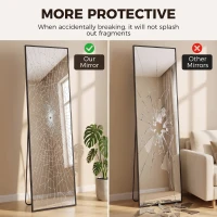 HOMCOM 64"x20" Full Length Mirror, Tempered Glass Floor Mirror with Stand, Standing, Hanging or Leaning Against Wall, Black(m-7)
