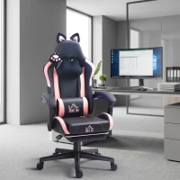 HOMCOM Cute Racing Gamer Chair, Faux Leather Gaming Chair with Footrest, Headrest and Lumbar Support, Black(m-8)