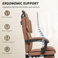 HOMCOM Reclining Office Chair, Executive Desk Chair with Scratch-resistant Fabric, Headrest, Footrest, Swivel Wheels, Brown(m-4)
