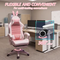 HOMCOM Cute Racing Gamer Chair, PU Leather Gaming Chair with Footrest, Headrest and Lumbar Support, Pink(m-7)