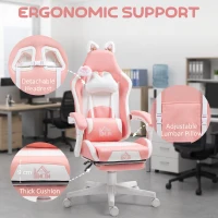 HOMCOM Cute Racing Gamer Chair, Faux Leather Gaming Chair with Footrest, Headrest and Lumbar Support, Pink(m-6)