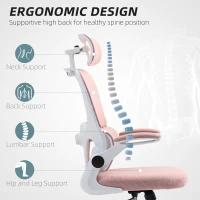 HOMCOM Mesh Office Chair, Ergonomic Desk Chair with Flip-up Armrest, Rotatable Headrest, Adjustable Lumbar Support, Pink(m-4)