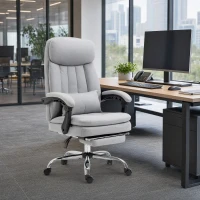 Vinsetto High Back Office Chair, Microfibre Computer Desk Chair with Lumbar Support Pillow, Foot Rest, Reclining Back, Arm, Grey(m-8)