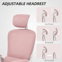 HOMCOM Ergonomic Mesh Office Chair, High Back Desk Chair with Rotatable Headrest, Flip-Up Armrests, Lumbar Support, Pink(m-5)