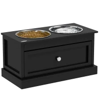 PawHut Elevated Dog Bowls with Storage Drawer, Raised Dog Bowl Stand Pet Food Bowl Dog Feeding Station, Black(m-11)