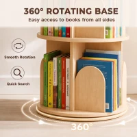 Qaba 3-Tier Rotating Bookshelf, 360° Rotating Floor-Standing Revolving Bookcase for Bedroom, Nursery, Playroom, Natural(m-4)