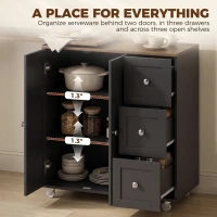 HOMCOM Bar Table with Storage Counter Height Table 3 Drawers Side Shelves, Walnut and Black(m-5)