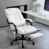 Vinsetto 6-Point Vibration Massage Chair, Height Adjustable Reclining Computer Chair with Retractable Footrest, White(m-1)