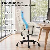 HOMCOM Office Chair, 400 lbs Heavy Duty Linen Computer Desk Chair with Lumbar Support, Wide Seat, Spring Cushion, Cream White(m-7)