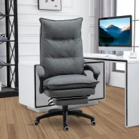 Vinsetto Office Chair 360° Swivel Adjustable Height Linen Style Fabric Recliner with Retractable Footrest and Double Padding, Grey(m-8)