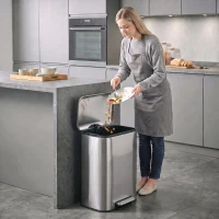 HOMCOM 50L/13.2 Gallon Garbage Can, Stainless Steel Trash Can with Removable PP Inner Bucket, Soft-Close Lid, Silver(m-1)