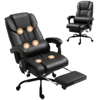 Vinsetto 6-Point Vibration Massage Chair, Height Adjustable Reclining Computer Chair with Retractable Footrest, Black(m-2)