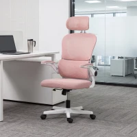 HOMCOM Mesh Office Chair, Ergonomic Desk Chair with Flip-up Armrest, Rotatable Headrest, Adjustable Lumbar Support, Pink(m-8)