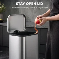 HOMCOM 50L/13.2 Gallon Garbage Can, Stainless Steel Trash Can with Removable PP Inner Bucket, Soft-Close Lid, Silver(m-6)