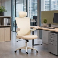 HOMCOM Ergonomic Office Chair, Swivel Desk Chair with Adjustable Lumbar Support, Headrest and Height, Flip-up Armrests, Beige(m-1)