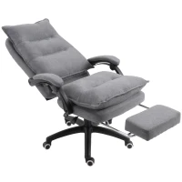 Vinsetto Office Chair 360° Swivel Adjustable Height Linen Style Fabric Recliner with Retractable Footrest and Double Padding, Grey(m-11)