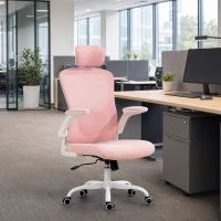 HOMCOM Ergonomic Office Chair, Mesh Desk Chair with Adjustable Headrest, Lumbar Support and Height, Flip-Up Armrests, Pink(m-8)