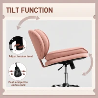 HOMCOM Armless office chair, Swivel Wide Office Chair with Leathaire Upholstery, Tilting, No Arm, Pink(m-7)
