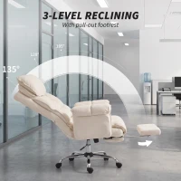 HOMCOM Desk Chair, Computer Office Chair with Footrest, Adjustable Backrest and Headrest, Cream White(m-6)