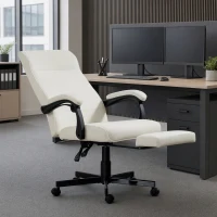 Vinsetto Office Chair, High Back Desk Chair, Swivel Recliner with Adjustable Height, Footrest and Padded Armrest, Cream White(m-1)