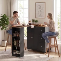 HOMCOM Bar Table with Storage Counter Height Table 3 Drawers Side Shelves, Walnut and Black(m-9)