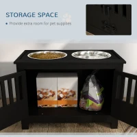 PawHut Dog Food Storage Cabinet with Bowls & Dog Feeding Station, Black(m-5)