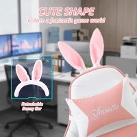 HOMCOM Cute Racing Gamer Chair, PU Leather Gaming Chair with Footrest, Headrest and Lumbar Support, Pink(m-4)
