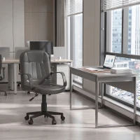 HOMCOM Desk Office Chair PU Leather Mid-Back Swivel Computer PC Adjustable Height Black(m-8)