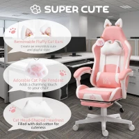HOMCOM Cute Racing Gamer Chair, Faux Leather Gaming Chair with Footrest, Headrest and Lumbar Support, Pink(m-4)