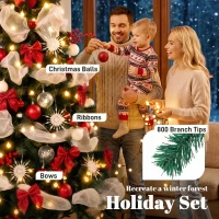 HOMCOM 6ft Prelit Christmas Tree Spruce, Remote, Hinged, Artificial Xmas Tree with 8 Modes, 800 Tips, 200 LEDs, Green Red(m-6)