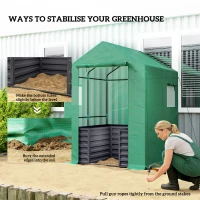 Outsunny Greenhouse with Raised Garden Bed, Galvanized Steel Outdoor Greenhouse with Roll Up Door, 56" x 56" x 75", Dark Gray(m-8)