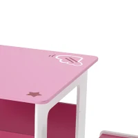 Qaba 3 Pieces Kids Table and Chair Set with Bookshelves, for Classroom, Home, Nursery, Playroom, for Read, Draw, Art, Pink(m-10)