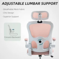 HOMCOM Mesh Office Chair, Ergonomic Desk Chair with Flip-up Armrest, Rotatable Headrest, Adjustable Lumbar Support, Pink(m-5)