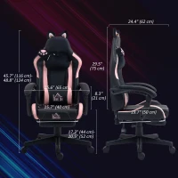 HOMCOM Cute Racing Gamer Chair, Faux Leather Gaming Chair with Footrest, Headrest and Lumbar Support, Black(m-3)