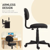 HOMCOM Small Desk Chair, Armless Office Chair with Adjustable Height, 360° Swivel Wheels, Low Back for Small Spaces, Black(m-6)