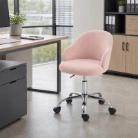 HOMCOM Task Desk Chair, Petal Office Chair with Swivel Wheels with Wide Seat, Velvet, Adjustable Height, Pink(m-8)