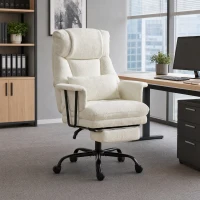 HOMCOM Office Chair, 400 lbs Heavy Duty Linen Computer Desk Chair with Lumbar Support, Wide Seat, Spring Cushion, Cream White(m-8)