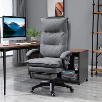 Vinsetto Office Chair 360° Swivel Adjustable Height Linen Style Fabric Recliner with Retractable Footrest and Double Padding, Grey(m-1)