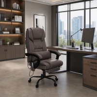Vinsetto 6-Point Vibration Massage Chair, Height Adjustable Reclining Computer Chair with Retractable Footrest, Brown(m-8)