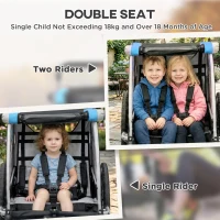 Aosom 2 Seat Bike Trailer for Kids 2-in-1 Double Baby Stroller with Handbrake, Rubber Wheels, 5 Point Harness, Blue(m-5)