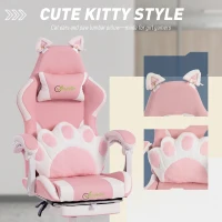 HOMCOM Cute Gaming Chair with Cat Ears, Gamer Computer Chair with Lumbar Support, Footrest, Headrest, Faux Leather, Pink(m-4)