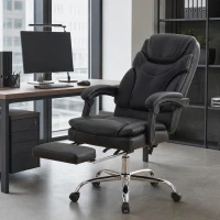 Vinsetto 6 Point Vibration Massage Office Chair, PU Leather Heated Reclining Computer Chair with Footrest, Black(m-8)
