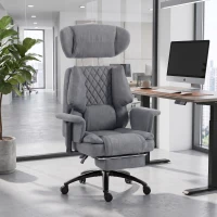 HOMCOM 495LBS Heavy Duty Office Chair with Footrest, Lumbar Support, Spring Cushion, Height Adjustable, Grey(m-1)