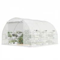 Outsunny 10'x11'x6' Walk-in Tunnel Greenhouse with Shelves, Mesh Door and Windows, Hoop House Greenhouse with PE Cover, White(m-1)