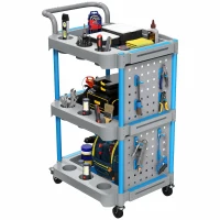 HOMCOM 3-Tier Rolling Tool Cart with Pegboard and Hooks, 286 LBS Capacity, Mobile Organizer, Gray and Blue(m-11)