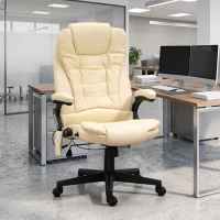 HOMCOM Office Chair Adjustable Heated Ergonomic Massage Swivel Vibrating High Back Leather Executive Chair Office Furniture (Beige)(m-1)