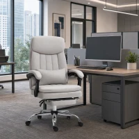 Vinsetto High Back Office Chair, Microfibre Computer Desk Chair with Lumbar Support Pillow, Foot Rest, Reclining Back, Arm, Light Grey(m-8)