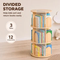 Qaba 3-Tier Rotating Bookshelf, 360° Rotating Floor-Standing Revolving Bookcase for Bedroom, Nursery, Playroom, Natural(m-5)